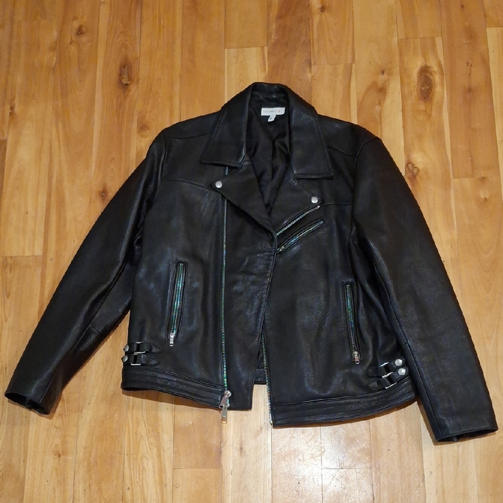 Calibrate Men's LeBron Black Leather Moto Jacket Size XL Classic Biker Casual